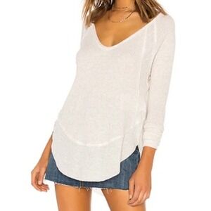 Free People Catalina Thermal Waffle Knit Long Sleeve V Neck High Low Tunic Top S
